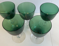 Vintage Tiffin-Franciscan Killarney Green Water Goblets Wine Glasses Set Of 5