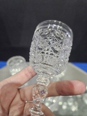 Rare Wine Glasses, American Brilliant Period Cut Glass Crystal «Cane-on-Cane»