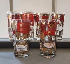 6 Vtg 1960s Jeannette Glass Cocktail Recipe Decal 5.5″t Hiball Tumbler Gold Red