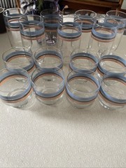 15 Pc International Streamlines Coronado Glassware Blue Gray Peach 8Rocks 7Water