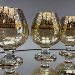 Interglass Elegant Scroll 24 kt Gold Brandy Cognac Snifter Glass 5” Set/3 Italy