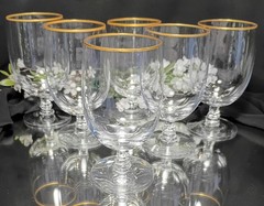 6 Vintage Fostoria CLASSIC GOLD Rim Crystal Water /Iced Tea/Beverage Glasses Set