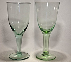 Hand Blown Green Tint Stemmed Wine Glasses Set of 3 Vintage Artisan 8oz