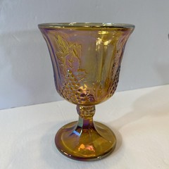 Vintage Indiana Harvest Grape Marigold Amber Carnival Glass Set of 3 Goblets