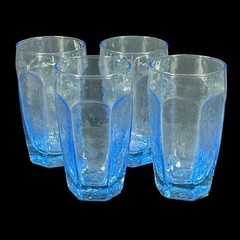 4ct Vintage 12 oz Libbey CHIVALRY Blue Panel Glass Tumbler 5 1/4 H
