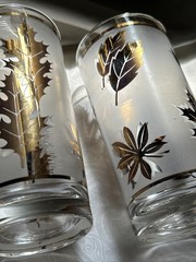 Vtg Libbey Frosted Gold Leaf Set Of 4 Glasses Tumblers MCM Barware Highball Gift