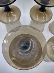 Vtg Seneca Amber Smoke Water Goblets Drink Glass Elegant etched brand (5)
