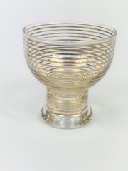 VTG Footed Pitcher & (6) 4oz Glasses Barware Art Deco Gold Striped Set MCM 60oz.