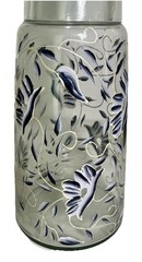 VTG Hand painted Blue/White Floral Vine Glass Tumble Up Bedside Decanter Cottage