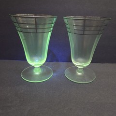 Vintage Uranium Glass Set of 4 Goblets Silver Overlay Art Deco Glasses