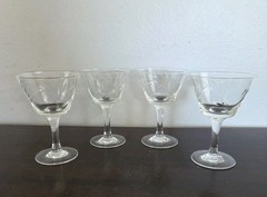 Set of 4 Vintage Etched Cordial Glasses With Floral Design Clear ~ Pre-Owned