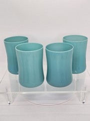 Turquoise Blue Opaline Glass Tumbler Cups Possibly French Portieux? 3 3/4″ Tall
