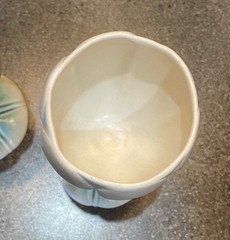2 Newman Ceramic Works Tulip Wine Goblets Unused Lovely Cream and Green Signed