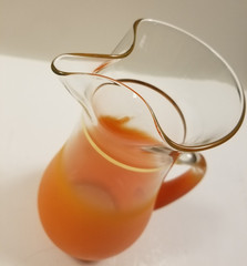 Vintage 50s 60s Blendo Frosted Ombre Orange Pitcher and 2 Glasses w/ Gold Rims