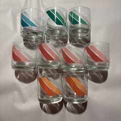 VINTAGE Libbey Wavy Banner Tumblers Pink Blue Glasses, 10-ounce Set of 8