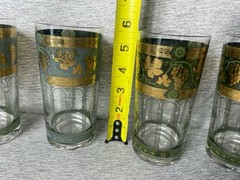4 MCM CERA Golden Grapes Highball Glasses Forrest Green & Gold 5.5” *READ*