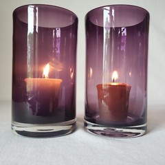 Hand Blown Art Glass Tumblers Vase Candle Holders Purple Amethyst 5.75″ Set of 2