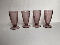 Vintage Indiana Glass Tiara Amethyst Footed 8 oz. Glass 6 1/4″ Tall Set of 4