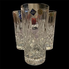 Vintage Bohemian Crystal Highball Glasses – 15cm Tall – Set Of 4 – Made In Czech