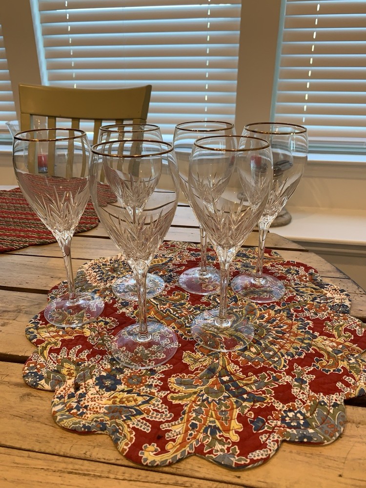 Mikasa Crystal ORION- Gold 8 5/8 Water Wine Goblet Germany Set Of 6