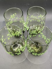 Set of 4 MCM Libbey Mint Bouquet Avocado Green Beverage Glasses Tumblers Vintage