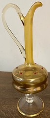 Veneziano Decanter Amber Glass Gold Trim 3 Stemmed Wine Cordial Glasses