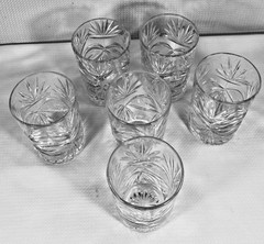 Set of 6 Cut Glass Double Old Fashioned Rocks Tumblers 4″ Starburst