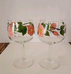 Vtg Franciscan Desert Rose 6.5″ Stemmed Wine Glass 12 oz Glassware, Pink & Green