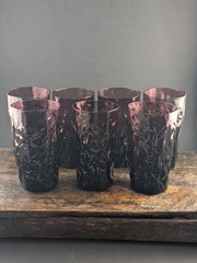 Vintage Mid Century Seneca Driftwood Amethyst Highball Glasses Purple Set of 7