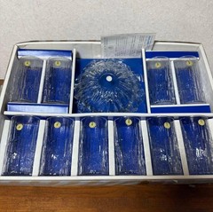 HOYA CRYSTAL Glass Ashtray(18×4.5cm/7.08×1.77″)/Glass*10(12x6cm/4.72×2.36″) set