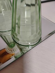 Pair Of Vintage Hazel Atlas Green Vaseline Footed Soda Fountain 5.75″ High