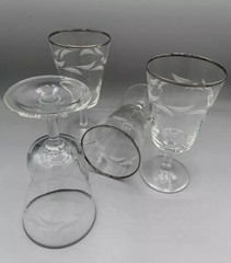 EC 4 Crystal Cristal D’ Arques Etched Laurel Leaves Platinum Rim Wine Stemware.