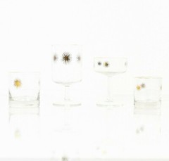 60s Vintage Mid Century Gold Starburst Pattern Bar Glasses Set Of 4