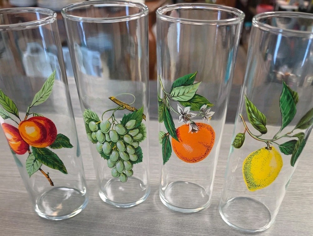 4 Vintage West Virginia Glass Company Fruit Glass Tumblers Gold Trim 6.75″ X 2.5