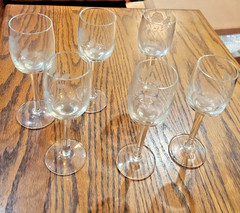 Set of 6 Floral Etched Glass 6″ tall Delicate Wine Glasses/ Stemware