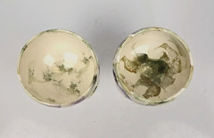 Studio Art Pottery Wine Goblet Chalice Cup Grape & Leaf Hand Painted Set of 2