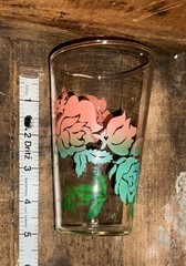 Vtg. Federal Glass Pink Rose to Green Leaf Drink Glasses 5 in 3 different sizes