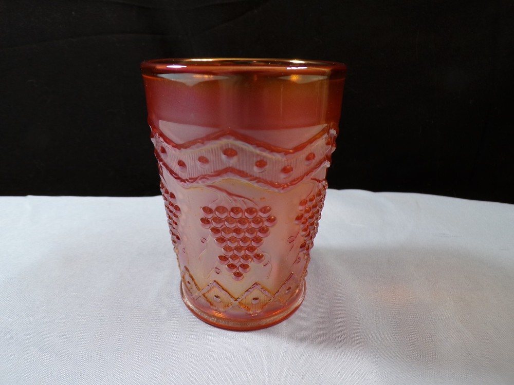 Vintage Fenton Marigold Carnival Glass Lattice & Grape Pattern Tumbler INV2