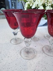 Set of 6 Home Studio Heartland Amber Red Glass Goblets 8” Tall – Pristine