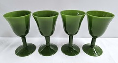 Vintage Dark Jade Green Glass Goblets Portieux Vallerysthal 7″ France Stem Set