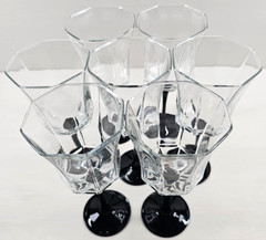 7) Luminarc Octime Black Water Goblets Set Elegant Octagonal Stemware France Lot