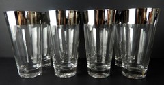 Vtg Set of 8 Clear Glass Silver Top Barware Highball Glasses 5.5″