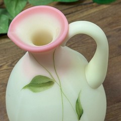 FENTON BURMESE HAND PAINTED POPPIE PITCHER SIGNED NUMBERED SQUARE BASE URANIUM