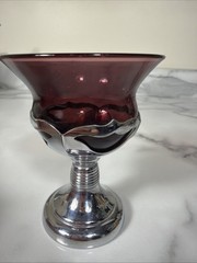 Vintage Farber Brothers Amethyst Cordial Glass 4” with Silver Chrome Stem