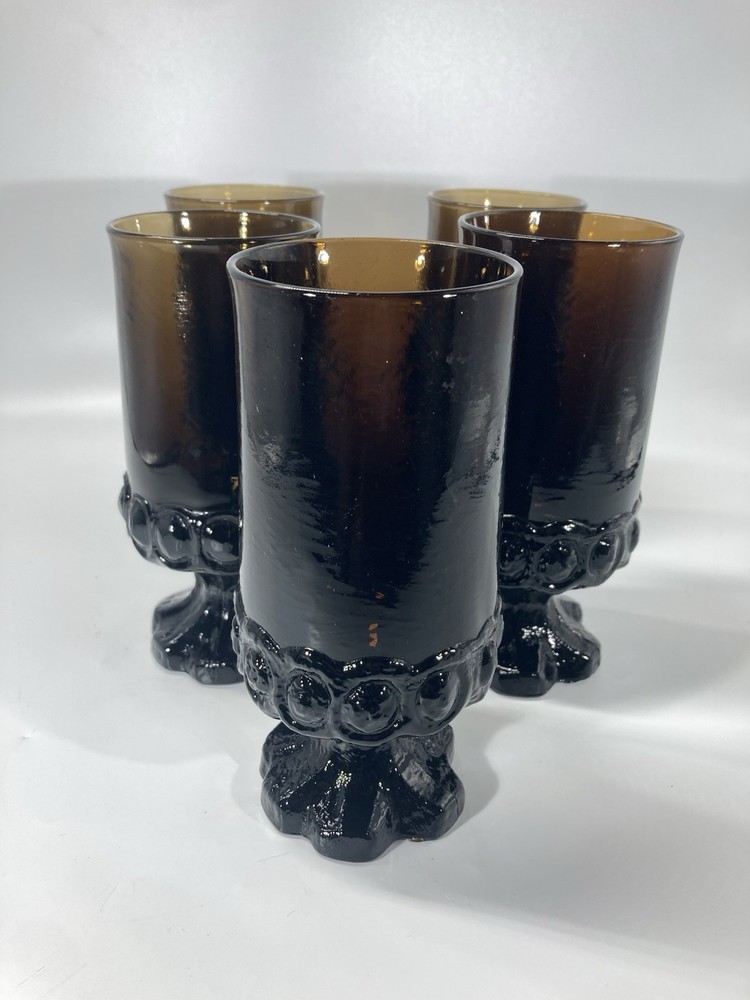 Tiffin Franciscan Madeira Smoke Brown 6.5” Glass Tumblers Set 5 Gorgeous