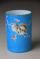 Antique Victorian Opaline Glass Tumbler w/ Enameled Flowers