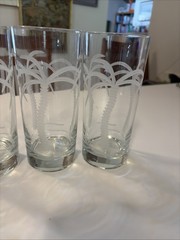 4 Deep Etched Rolf Glass Palm Trees Tall Tumblers Highball 6.25”