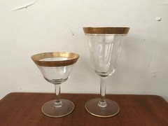 Vtg Glastonbury Rose Lotus Fluted Gold Encrusted Sherbert Wine Glasses Set of 5