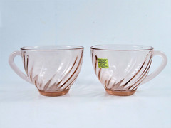 Arcoroc France Pink Swirl Teacups Rosaline Transparent Pair 6 Ounce J.G. Durand
