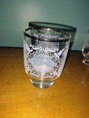 Vintage MCM Set of 4 Silver Ornate Rocks Old Fashion Bar Glasses Set Scroll Ship